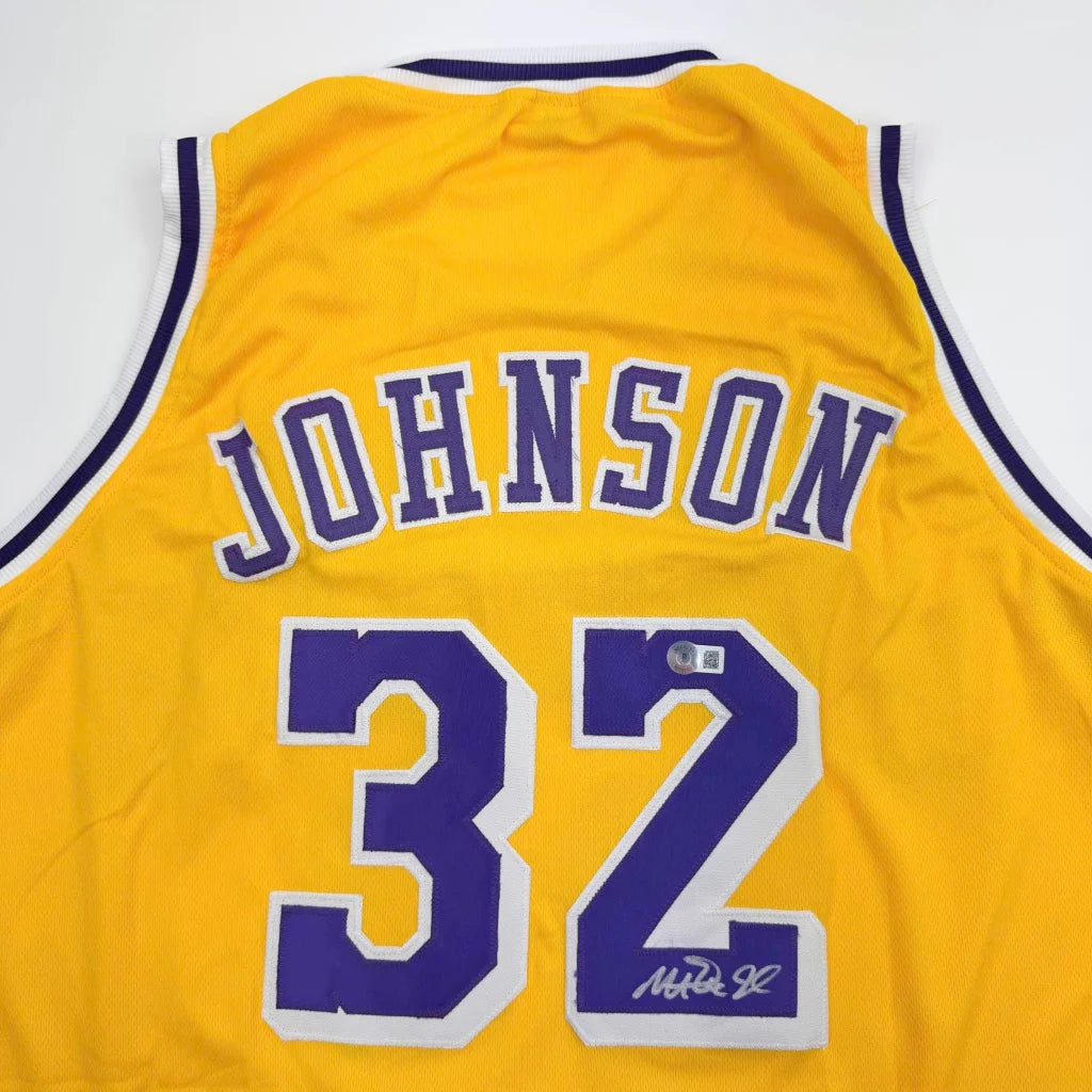 Autographed Earvin Magic Johnson Los Angeles LA Yellow Basketball Jersey Beckett BAS COA | Certified Authentic Signed Memorabilia | vintageantiquesgifts.com