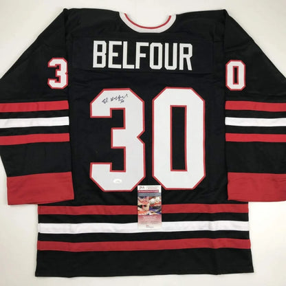 Autographed Ed Belfour Chicago Blackhawks custom jersey back, number 30