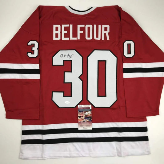 Autographed Ed Belfour Chicago Red Hockey Jersey JSA COA | Hall of Fame Sports Memorabilia | vintageantiquesgifts.com