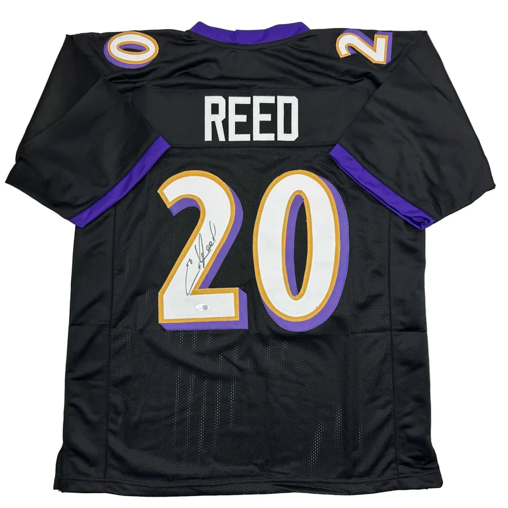 Autographed Ed Reed Baltimore Black Football Jersey Beckett BAS COA | Hall of Fame Sports Memorabilia | vintageantiquesgifts.com