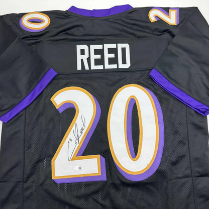 Autographed Ed Reed Baltimore Black Football Jersey Beckett BAS COA | Certified Authentic Signed Memorabilia | vintageantiquesgifts.com