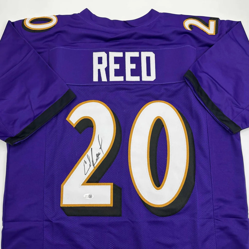 Autographed Ed Reed Baltimore Purple Football Jersey Beckett BAS COA | Certified Authentic Signed Memorabilia | vintageantiquesgifts.com