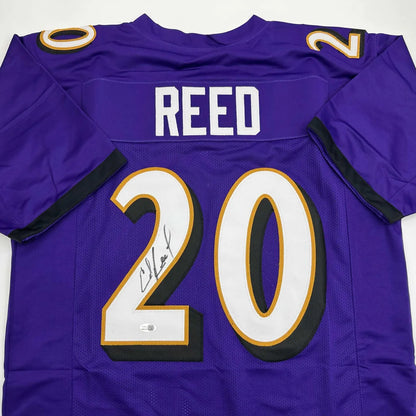 Autographed Ed Reed Baltimore Purple Football Jersey Beckett BAS COA | Certified Authentic Signed Memorabilia | vintageantiquesgifts.com