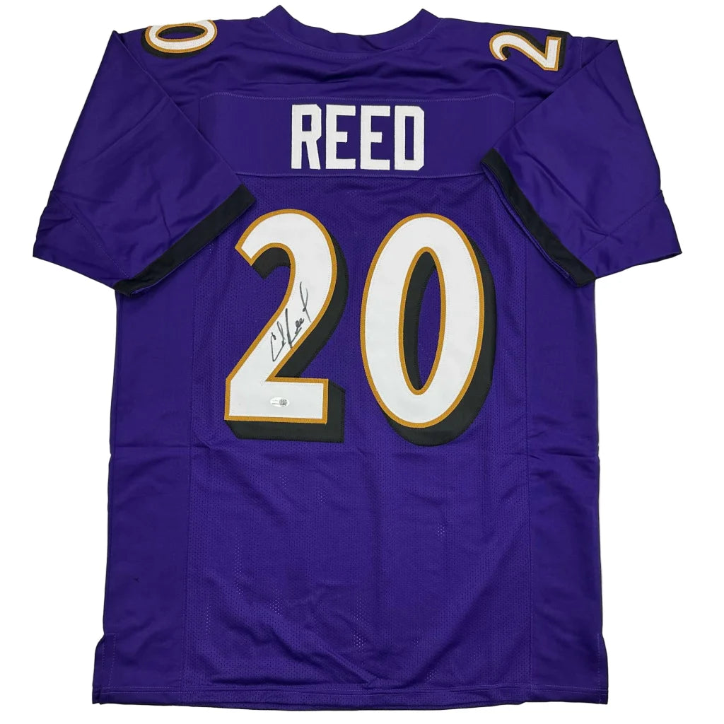 Autographed Ed Reed Baltimore Purple Football Jersey Beckett BAS COA | Hall of Fame Sports Memorabilia | vintageantiquesgifts.com