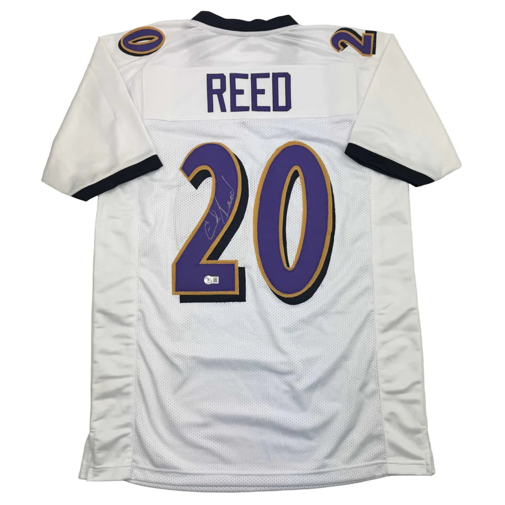 Autographed Ed Reed Baltimore White Football Jersey Beckett BAS COA | Hall of Fame Sports Memorabilia | vintageantiquesgifts.com