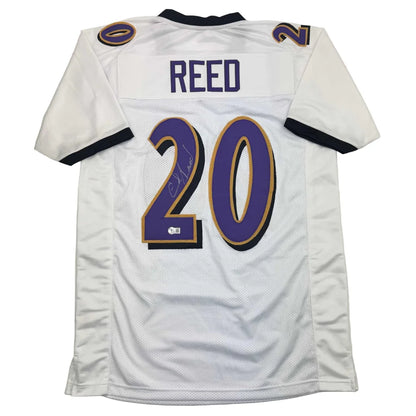 Autographed Ed Reed Baltimore White Football Jersey Beckett BAS COA | Hall of Fame Sports Memorabilia | vintageantiquesgifts.com
