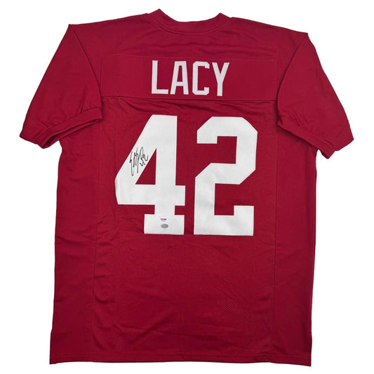 Red custom jersey with Lacy 42, autographed pro sports memorabilia