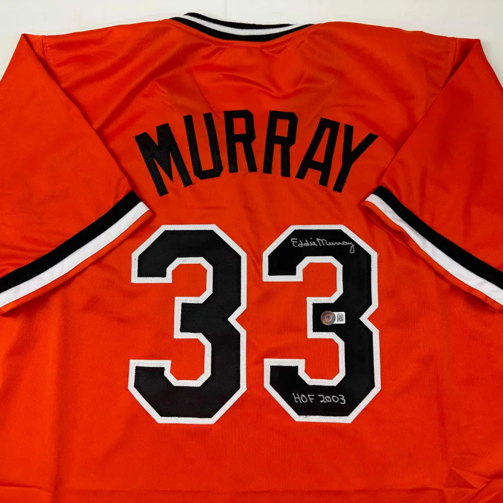 Autographed Eddie Murray Baltimore orange custom jersey with 33, Beckett COA