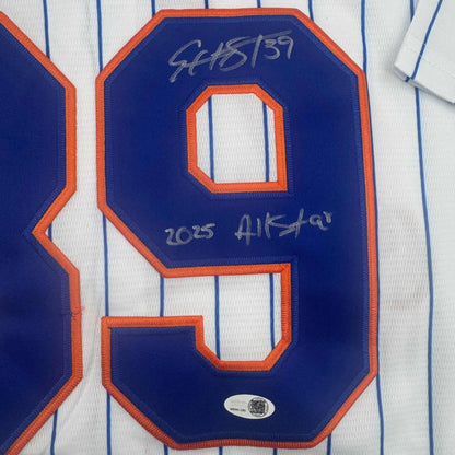 White pinstriped custom jersey with blue and orange 89 number for professional sports fans