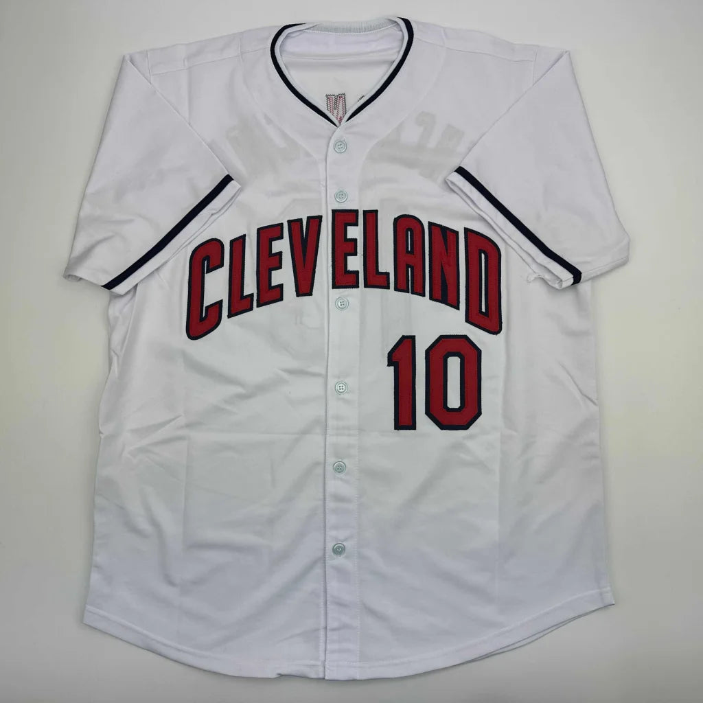 Autographed Edwin Encarnacion Cleveland white baseball jersey, custom professional sports league style