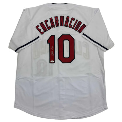 Autographed Edwin Encarnacion custom jersey, white with red black lettering, number 10, JSA COA