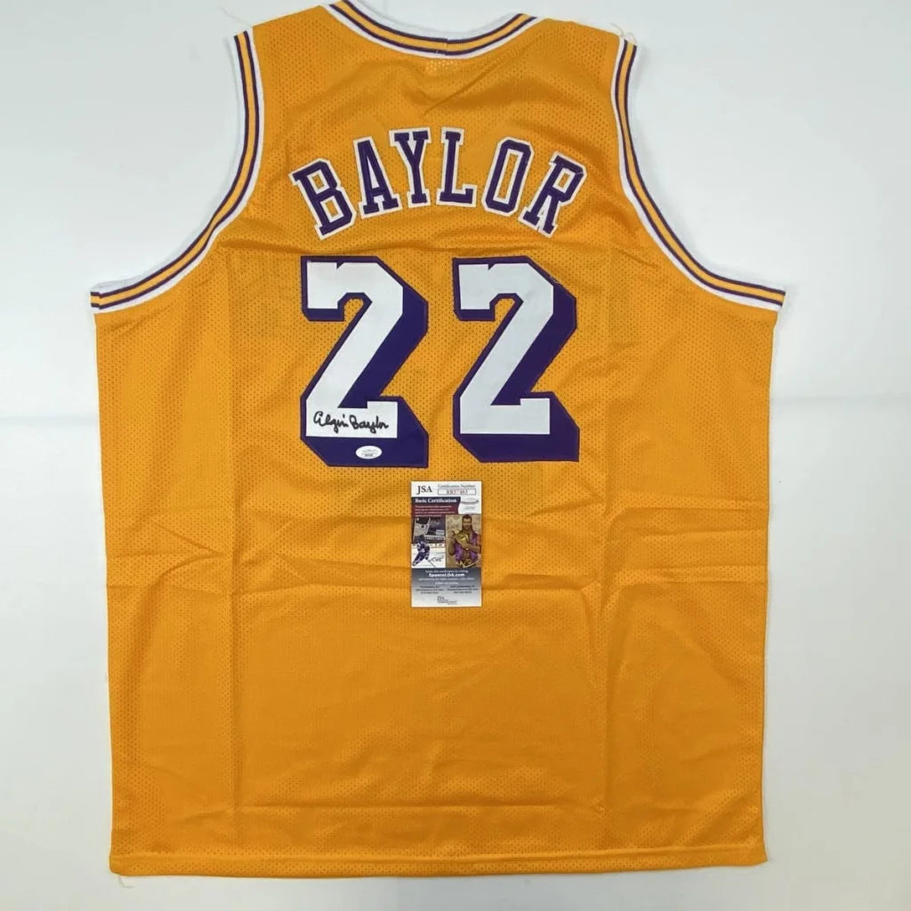 Autographed Elgin Baylor Los Angeles LA Yellow Basketball Jersey JSA COA | Hall of Fame Sports Memorabilia | vintageantiquesgifts.com