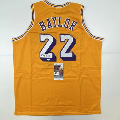 Autographed Elgin Baylor Los Angeles LA Yellow Basketball Jersey JSA COA | Hall of Fame Sports Memorabilia | vintageantiquesgifts.com
