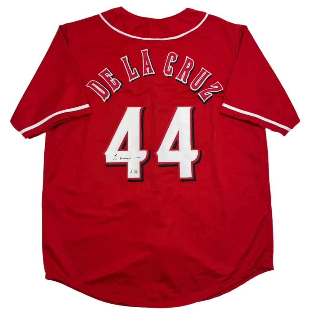 Autographed Elly De La Cruz custom jersey, red with white De La Cruz above 44