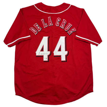 Autographed Elly De La Cruz custom jersey, red with white De La Cruz above 44