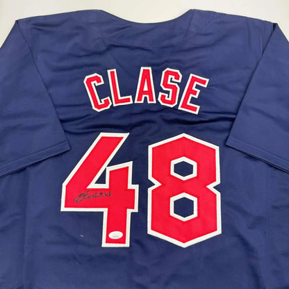 Back of autographed Emmanuel Clase custom Cleveland jersey number 48