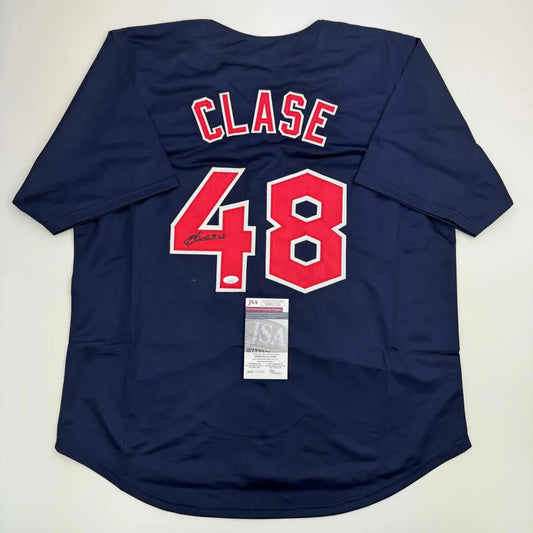 Autographed Emmanuel Clase Cleveland Blue Baseball Jersey JSA COA | Hall of Fame Sports Memorabilia | vintageantiquesgifts.com