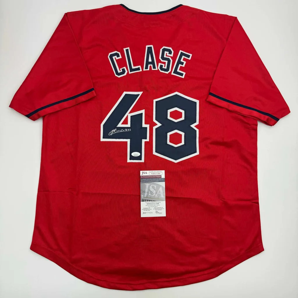 Autographed Emmanuel Clase Cleveland Red Baseball Jersey JSA COA | Hall of Fame Sports Memorabilia | vintageantiquesgifts.com