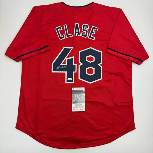 Autographed Emmanuel Clase Cleveland Red Baseball Jersey JSA COA | Hall of Fame Sports Memorabilia | vintageantiquesgifts.com
