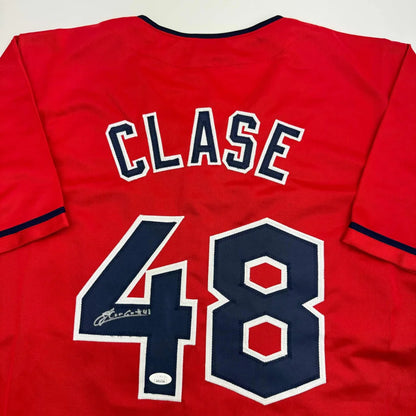 Autographed Emmanuel Clase Cleveland Red Baseball Jersey JSA COA | Certified Authentic Signed Memorabilia | vintageantiquesgifts.com