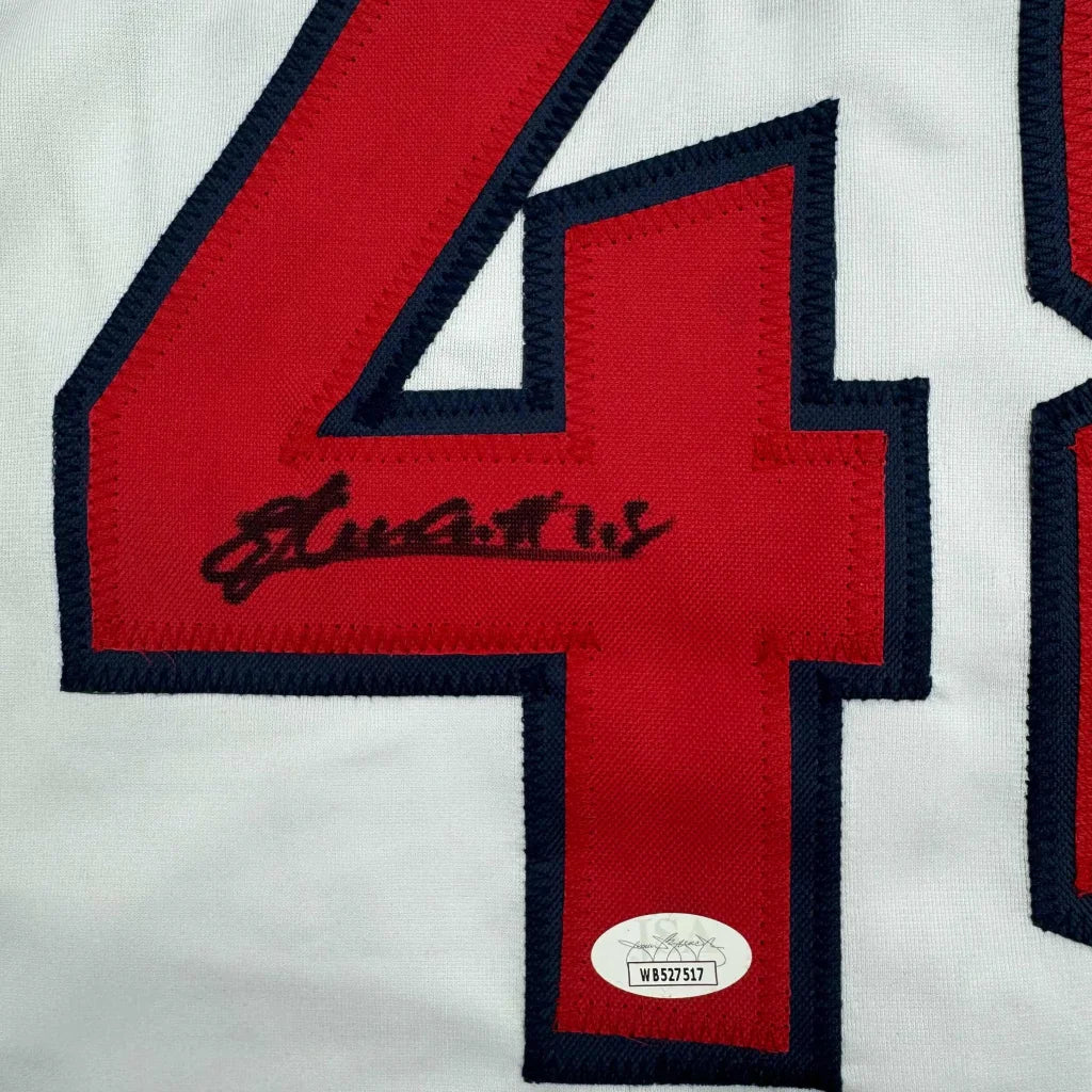 Autographed Emmanuel Clase Cleveland custom jersey with red navy 4 and JSA COA