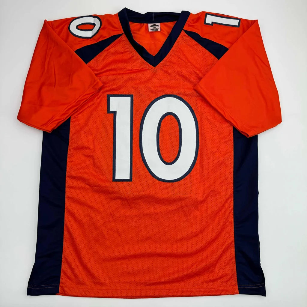 Orange and navy blue custom football jersey with number 10 from Sanders 10 collectible