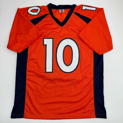 Orange and navy blue custom football jersey with number 10 from Sanders 10 collectible