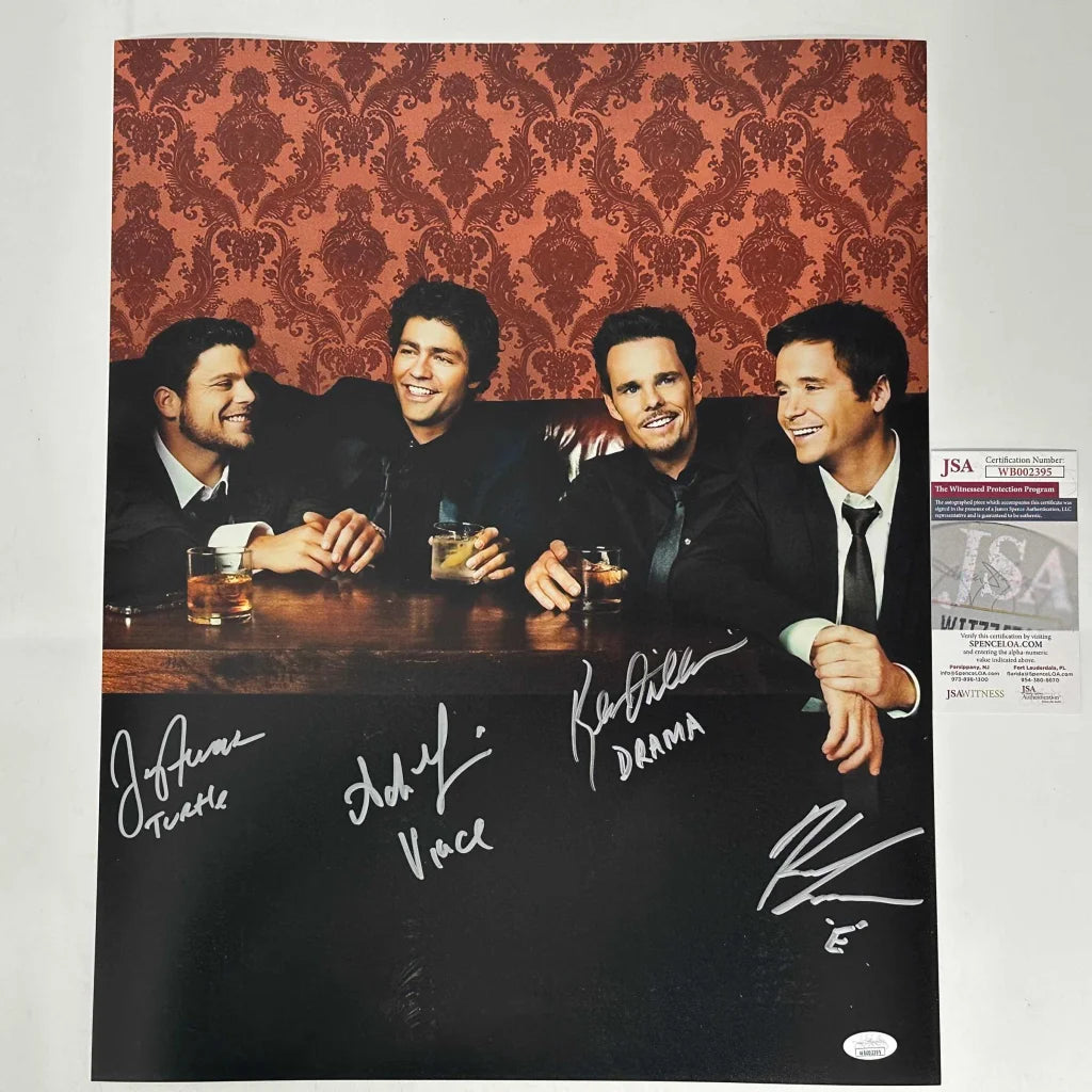 Autographed Entourage cast photo featuring Adrian Grenier Kevin Connolly and Jerry Ferrara