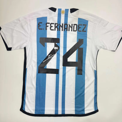 Autographed Enzo Fernandez Argentina Blue/White Soccer World Cup Jersey Beckett BAS COA | Hall of Fame Sports Memorabilia | vintageantiquesgifts.com