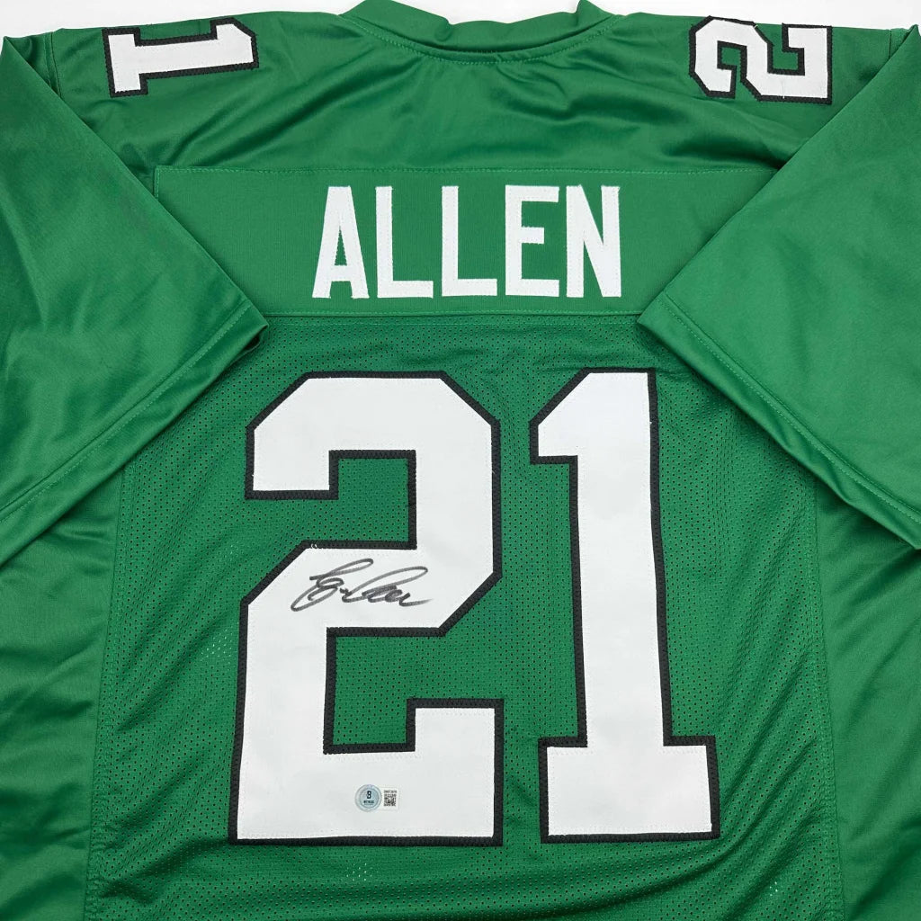 Autographed Eric Allen Philadelphia Kelly Green Football Jersey Beckett BAS COA | Certified Authentic Signed Memorabilia | vintageantiquesgifts.com