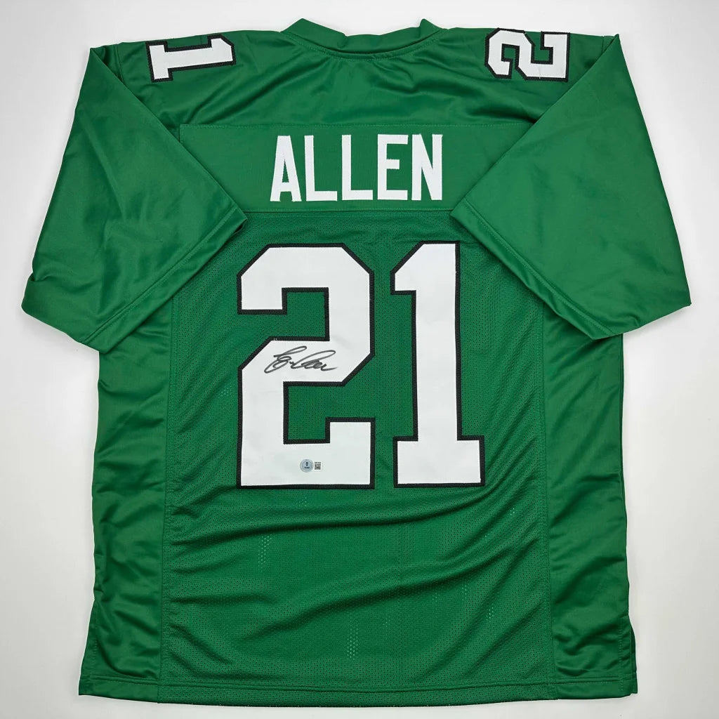 Autographed Eric Allen Philadelphia Kelly Green Football Jersey Beckett BAS COA | Hall of Fame Sports Memorabilia | vintageantiquesgifts.com