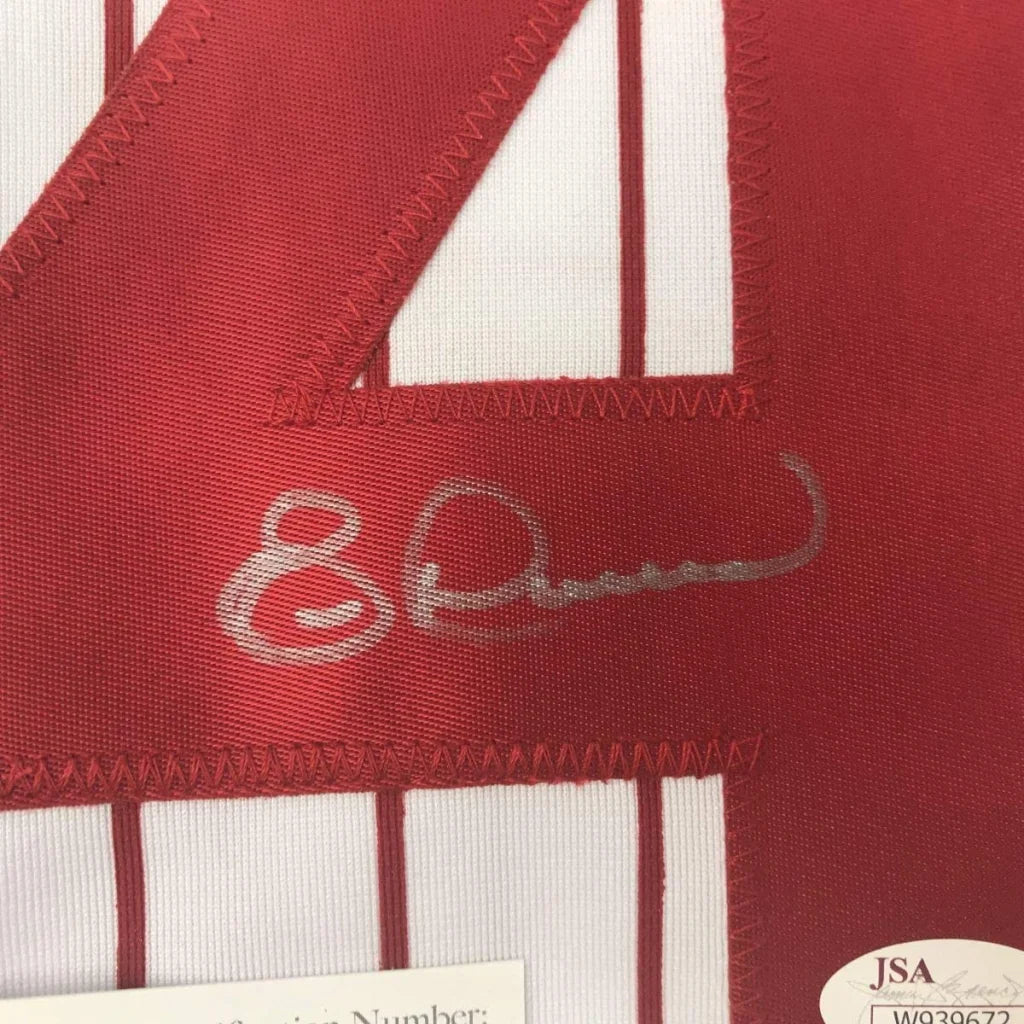Eric Davis signed Reds pinstripe custom baseball jersey front view with autograph close up