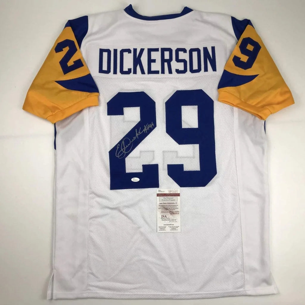 Autographed Eric Dickerson Los Angeles Rams #29 custom jersey with PSA/DNA cert for professional sports fans