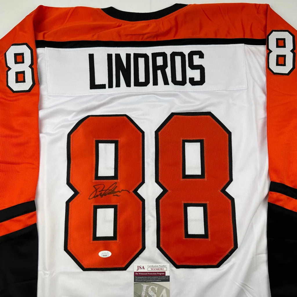 Autographed Eric Lindros 88 custom Philadelphia white hockey jersey back