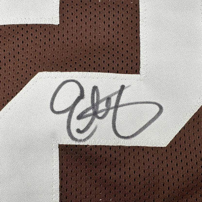 Autographed brown and white mesh eric metcalf custom jersey with black signature for professional sports league fans