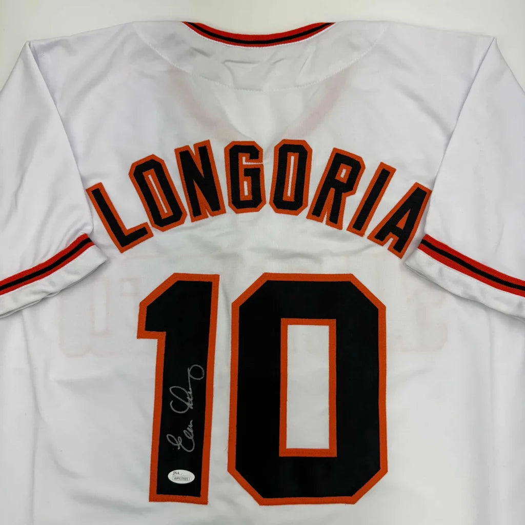 Autographed Evan Longoria San Francisco White Baseball Jersey JSA COA | Certified Authentic Signed Memorabilia | vintageantiquesgifts.com