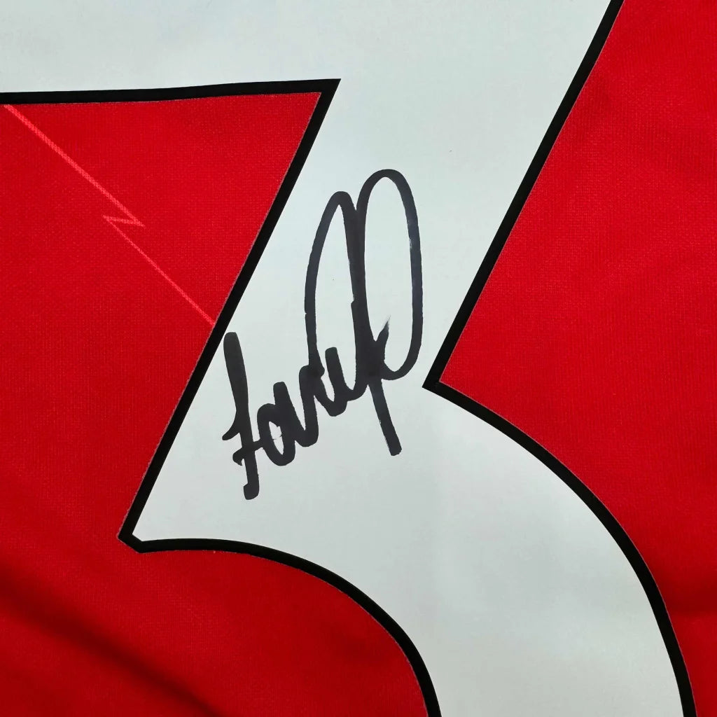 Red and white custom jersey with autograph from professional sports league Fabinho Liverpool FC