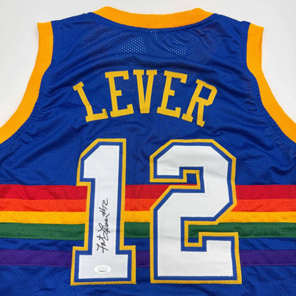 Autographed blue rainbow-striped custom jersey from Professional Sports League with LEVER 12