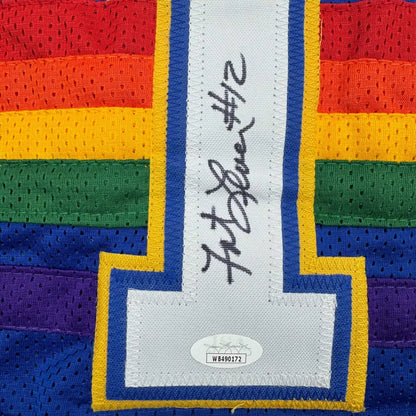 Autographed rainbow-striped custom jersey from Professional Sports League with authenticity sticker