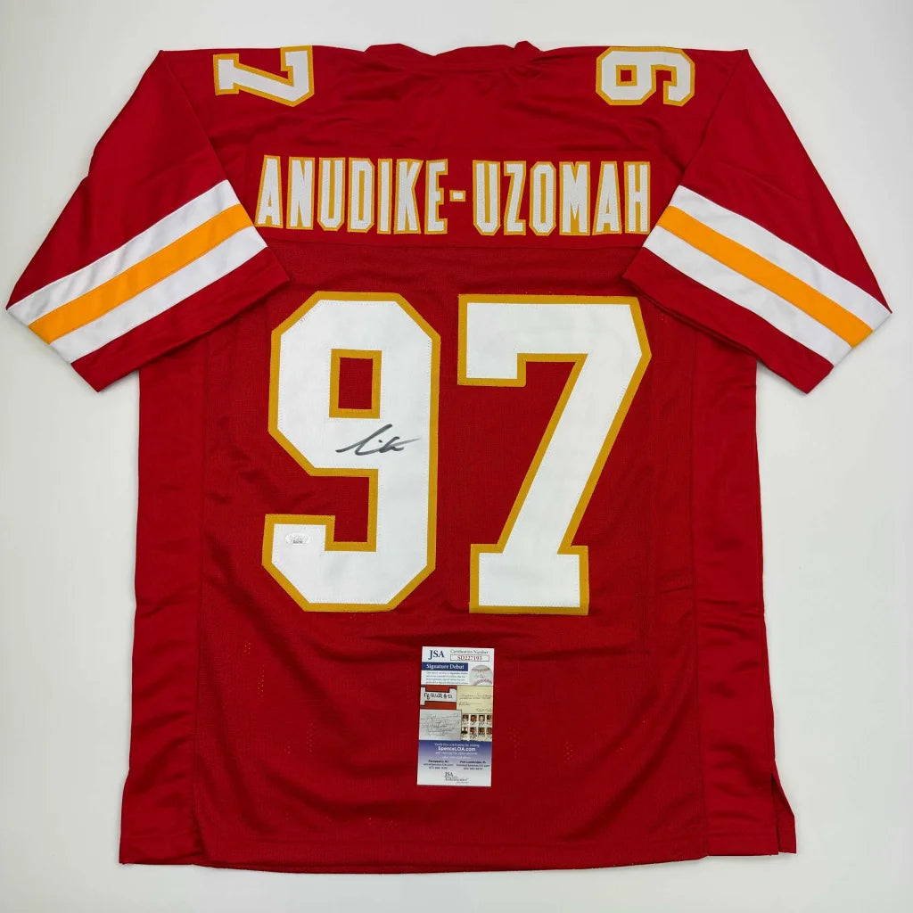 Red Kansas City Chiefs custom jersey with Anudike-Uzomah 97 autograph and PSA sticker
