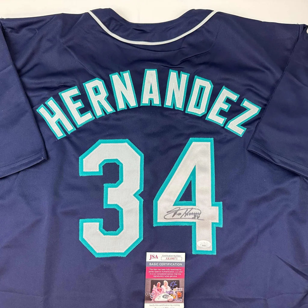 Signed dark blue HERNANDEZ 34 custom jersey from professional sports league collectible