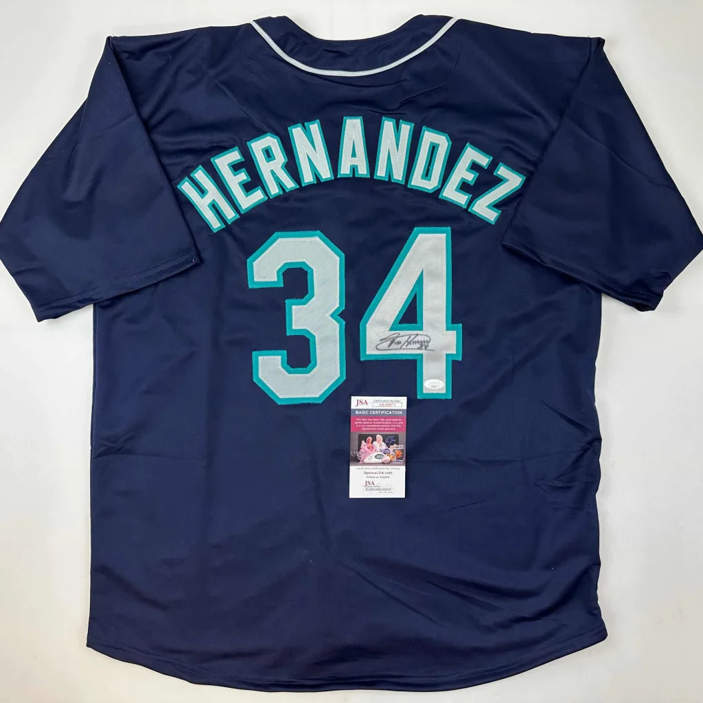 Dark blue custom jersey with Hernandez 34 autograph authentic signed baseball collectible