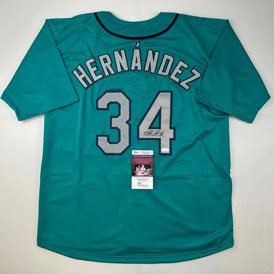Autographed Felix Hernandez teal custom jersey with silver Hernándenz 34, JSA COA