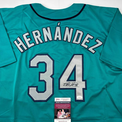 Teal custom jersey with Hernandez 34 autographed for professional sports league fans