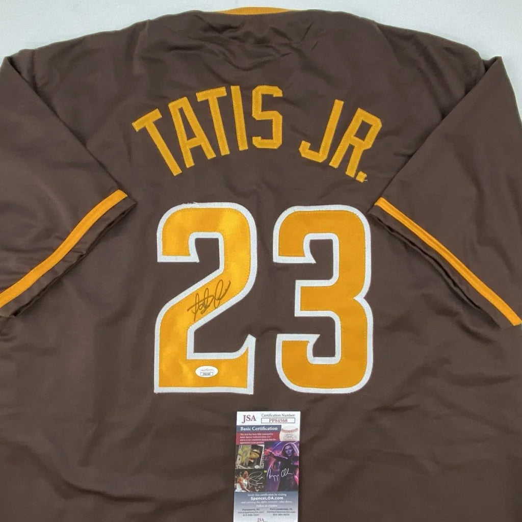 Autographed Fernando Tatis Jr. San Diego Brown Baseball Jersey JSA COA | Certified Authentic Signed Memorabilia | vintageantiquesgifts.com