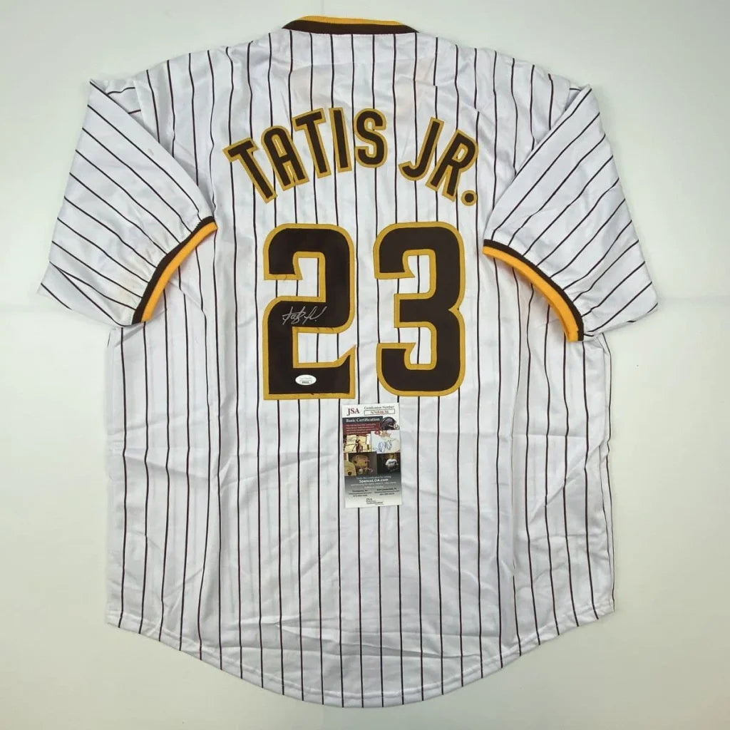 Autographed Fernando Tatis Jr. San Diego Pinstripe Baseball Jersey JSA COA | Hall of Fame Sports Memorabilia | vintageantiquesgifts.com