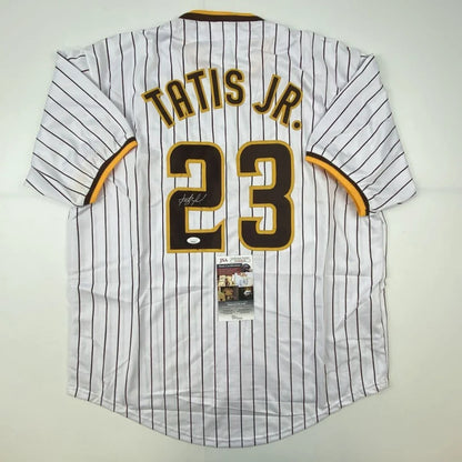 Autographed Fernando Tatis Jr. San Diego Pinstripe Baseball Jersey JSA COA | Hall of Fame Sports Memorabilia | vintageantiquesgifts.com
