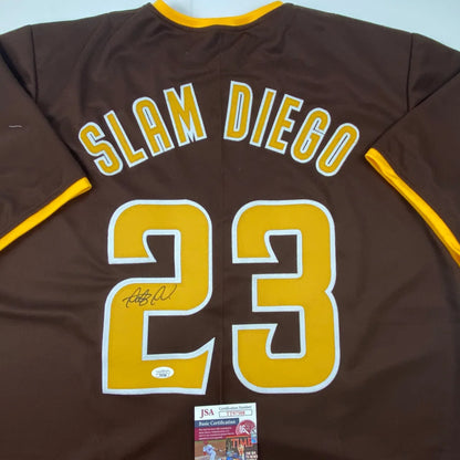 Autographed Fernando Tatis Jr. Slam Diego San Brown Baseball Jersey JSA COA | Certified Authentic Signed Memorabilia | vintageantiquesgifts.com