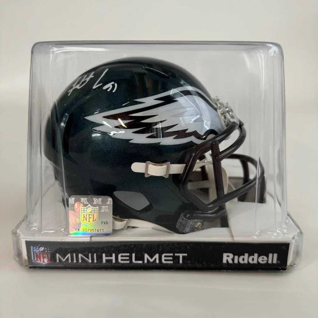Autographed Fletcher Cox Philadelphia Eagles Mini Helmet with third-party authentication in display case