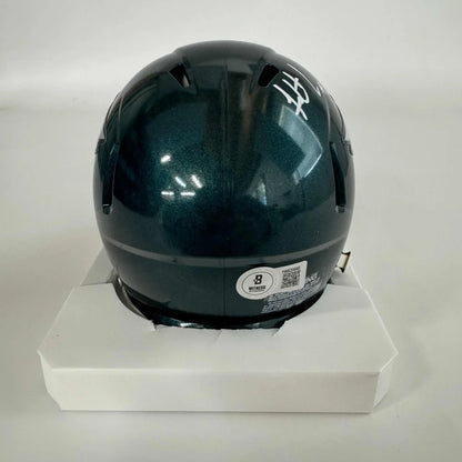 Dark green Philadelphia Eagles mini helmet with Fletcher Cox signature and third-party authentication